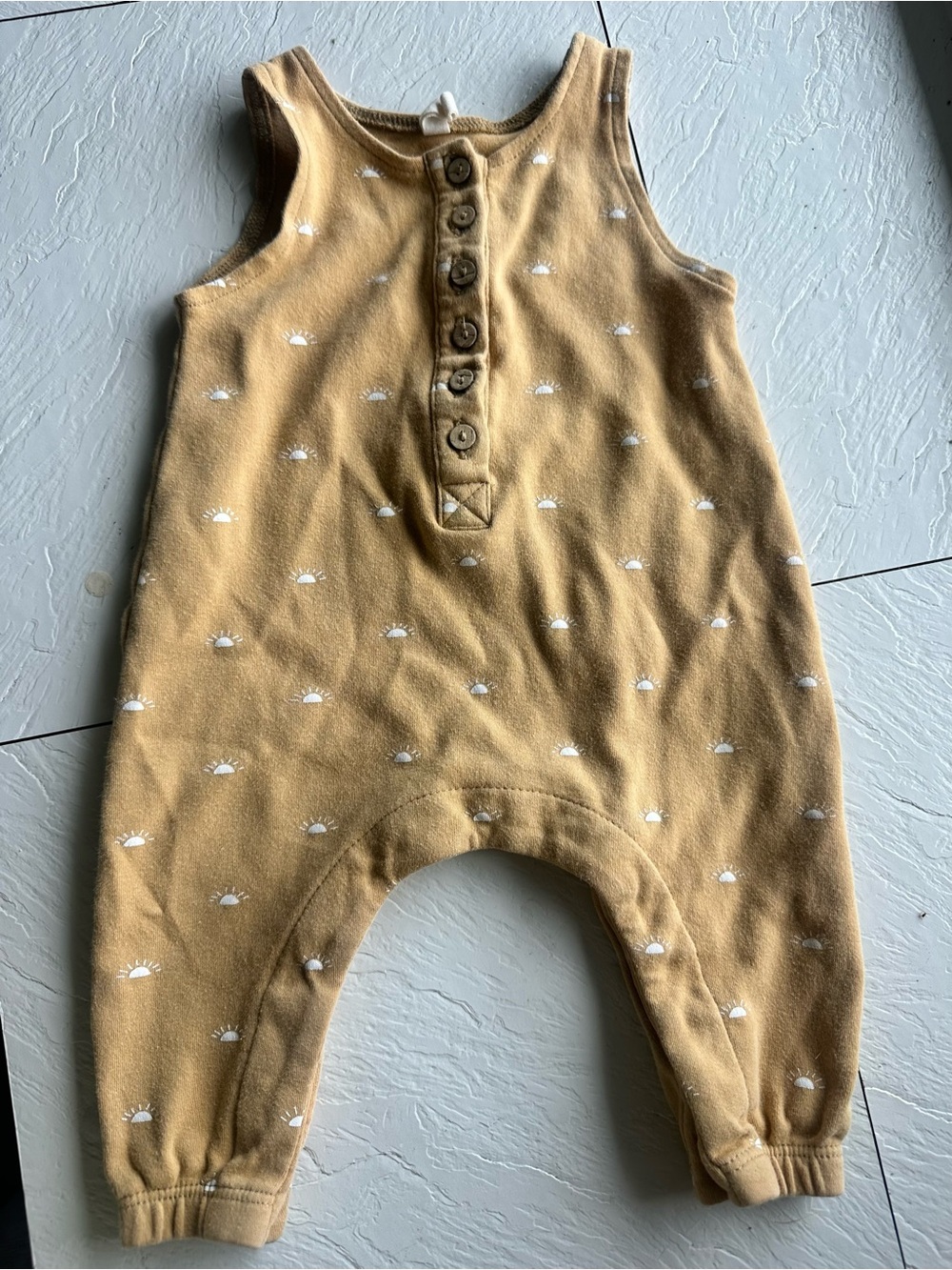 Quincy Mae sun jumpsuit with wooden buttons
